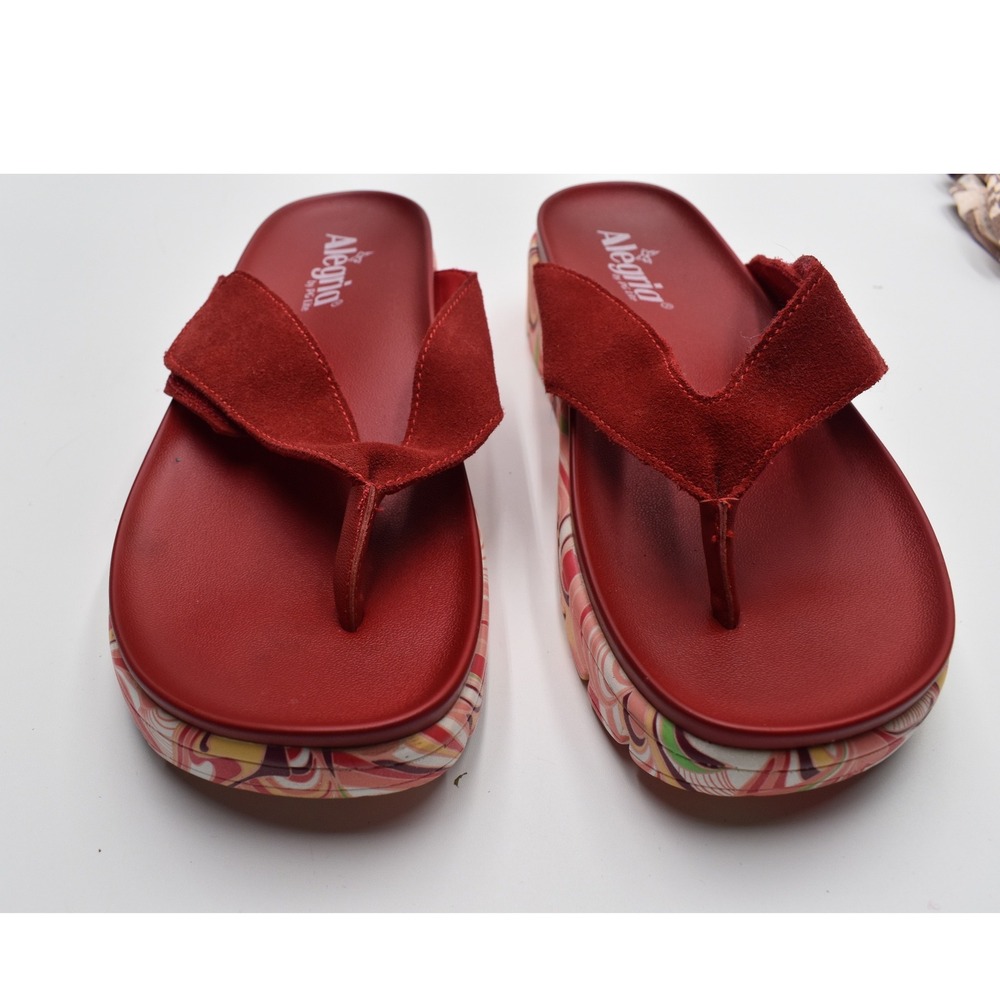 Alegria Astara Red Leather Platform Thong Sandals AST-172 Swirl Sole Size 38